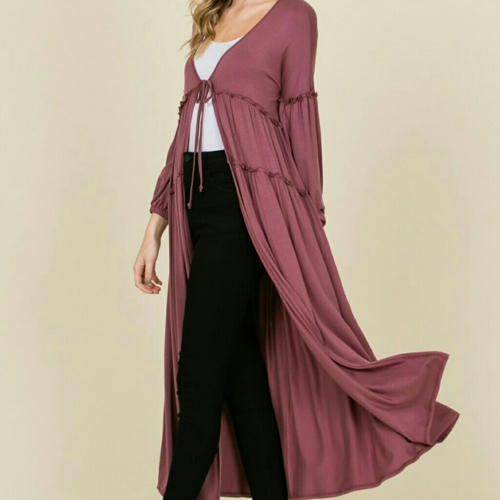 RAYON FRONT TIE LONG SLEEVE Duster